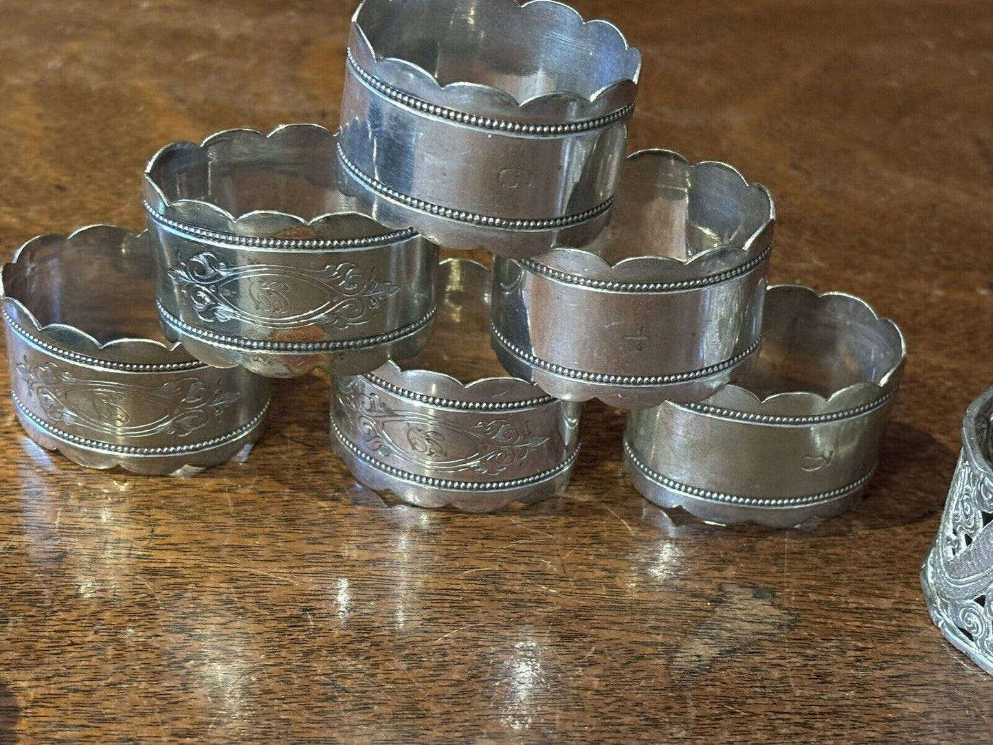 Silver Plate Napkin Rings, Set Of 6 & 3 Individual