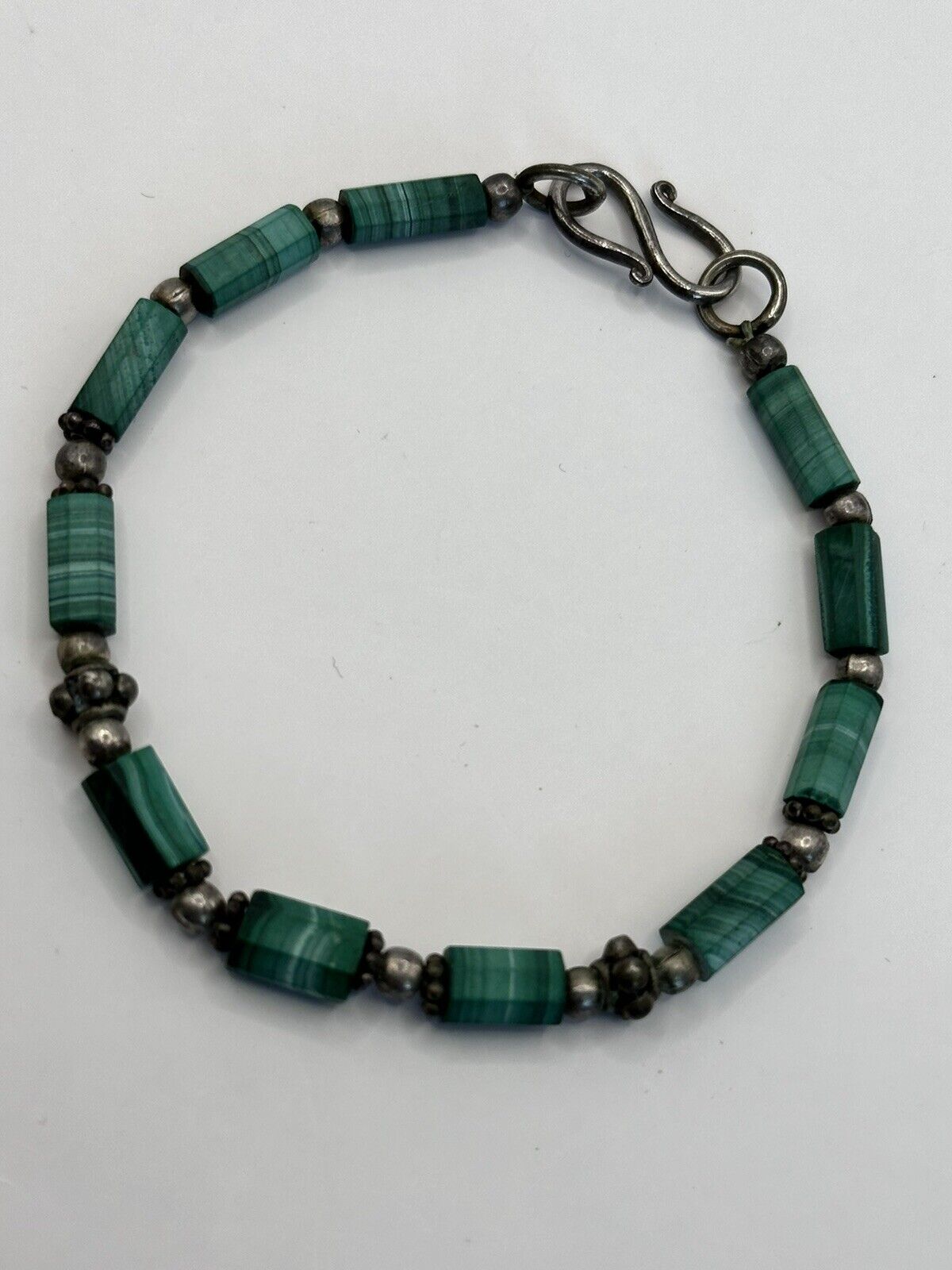 Vintage Malachite Silver Tone Bracelet