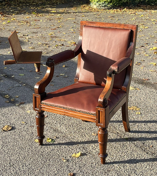 Regency Mahogany Reading Chair With Tan Leather And Adjustable Book Holder