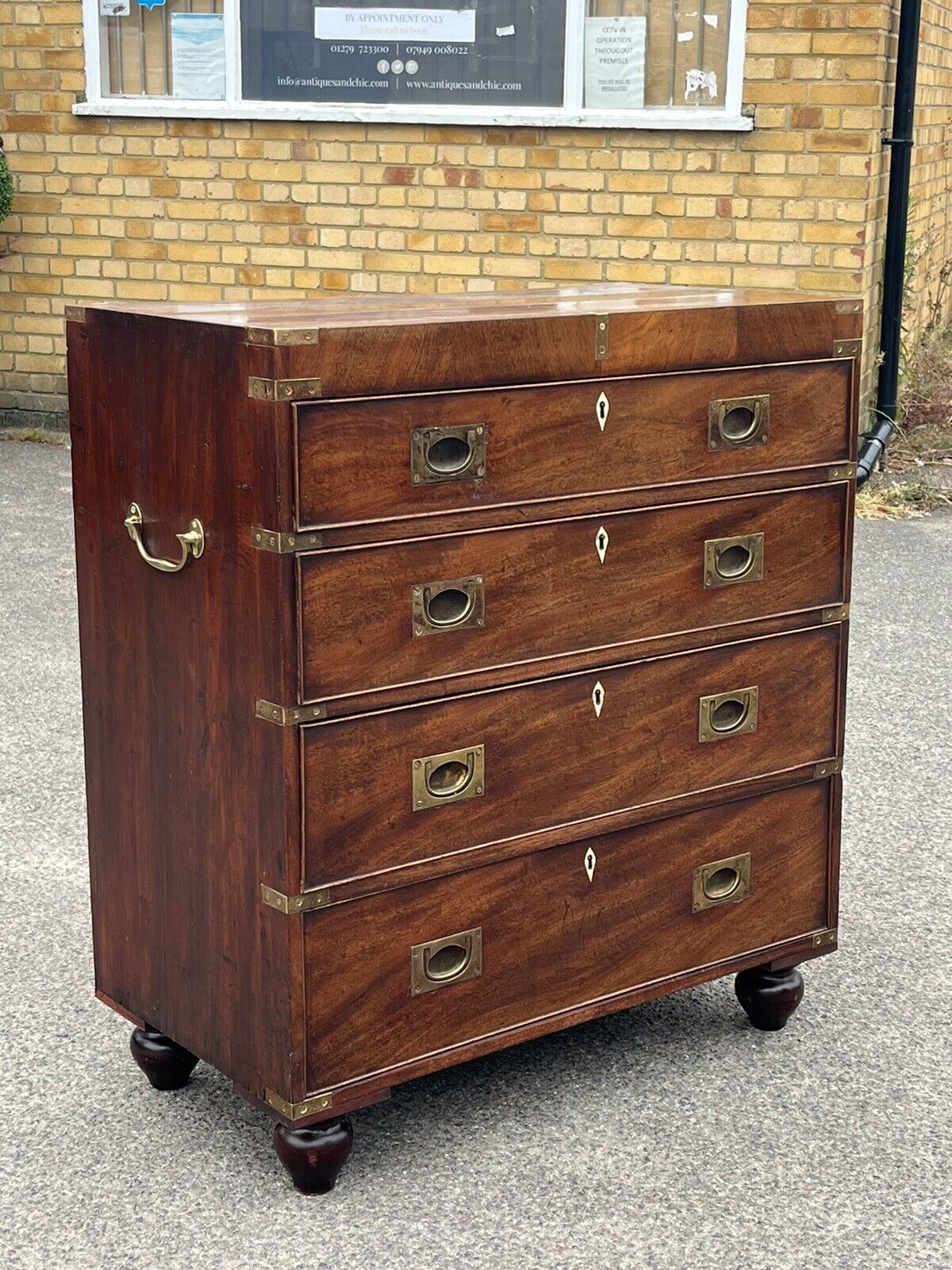 Campaign Chest Of Drawers. Brass Handles & Brass Bound.