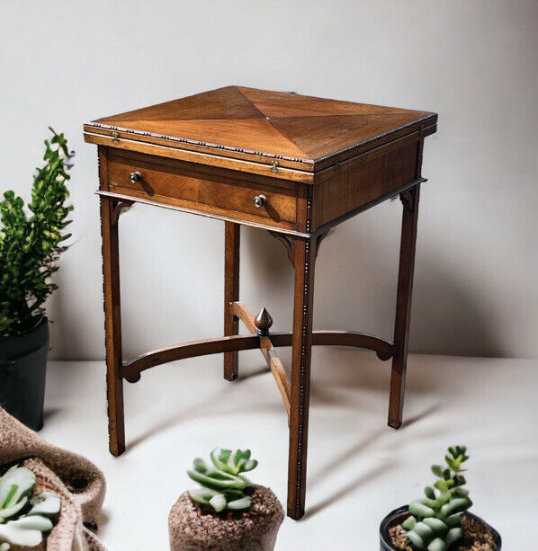 Victorian Games Table , Green Baized Playing Area with Counter Holders