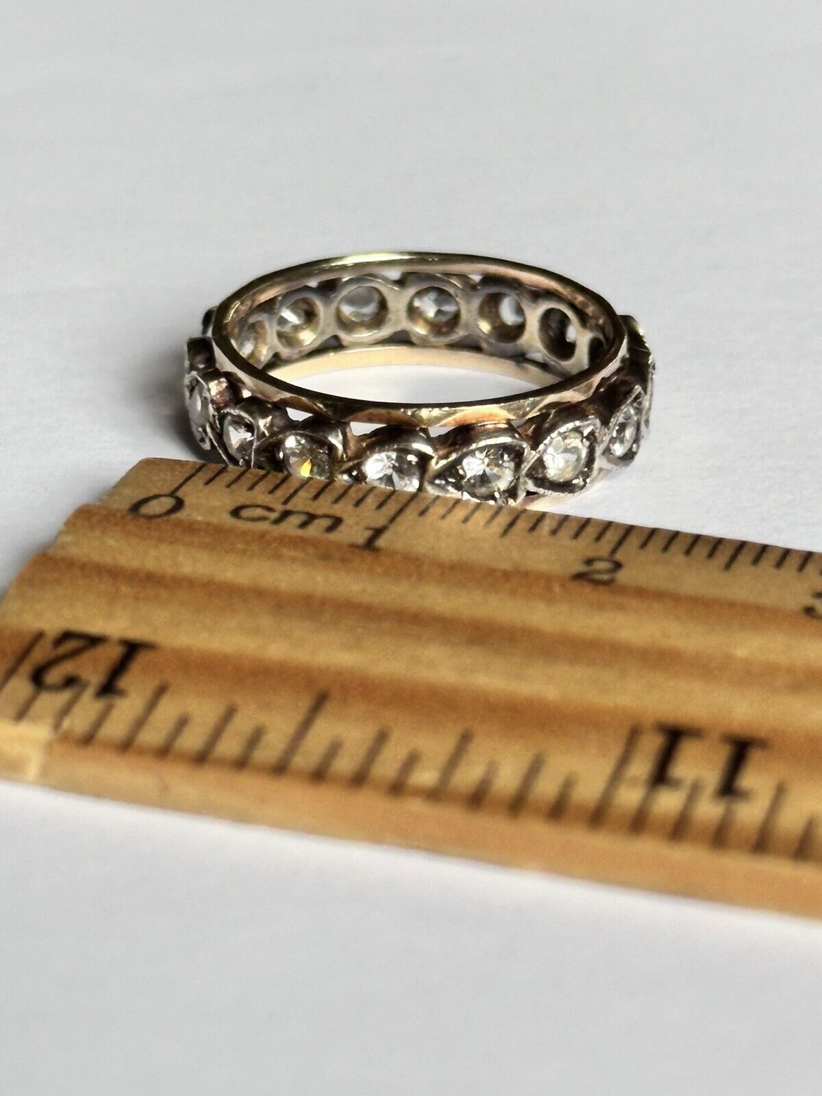 Vintage 9ct Yellow And White Gold Hearts Paste Eternity Ring