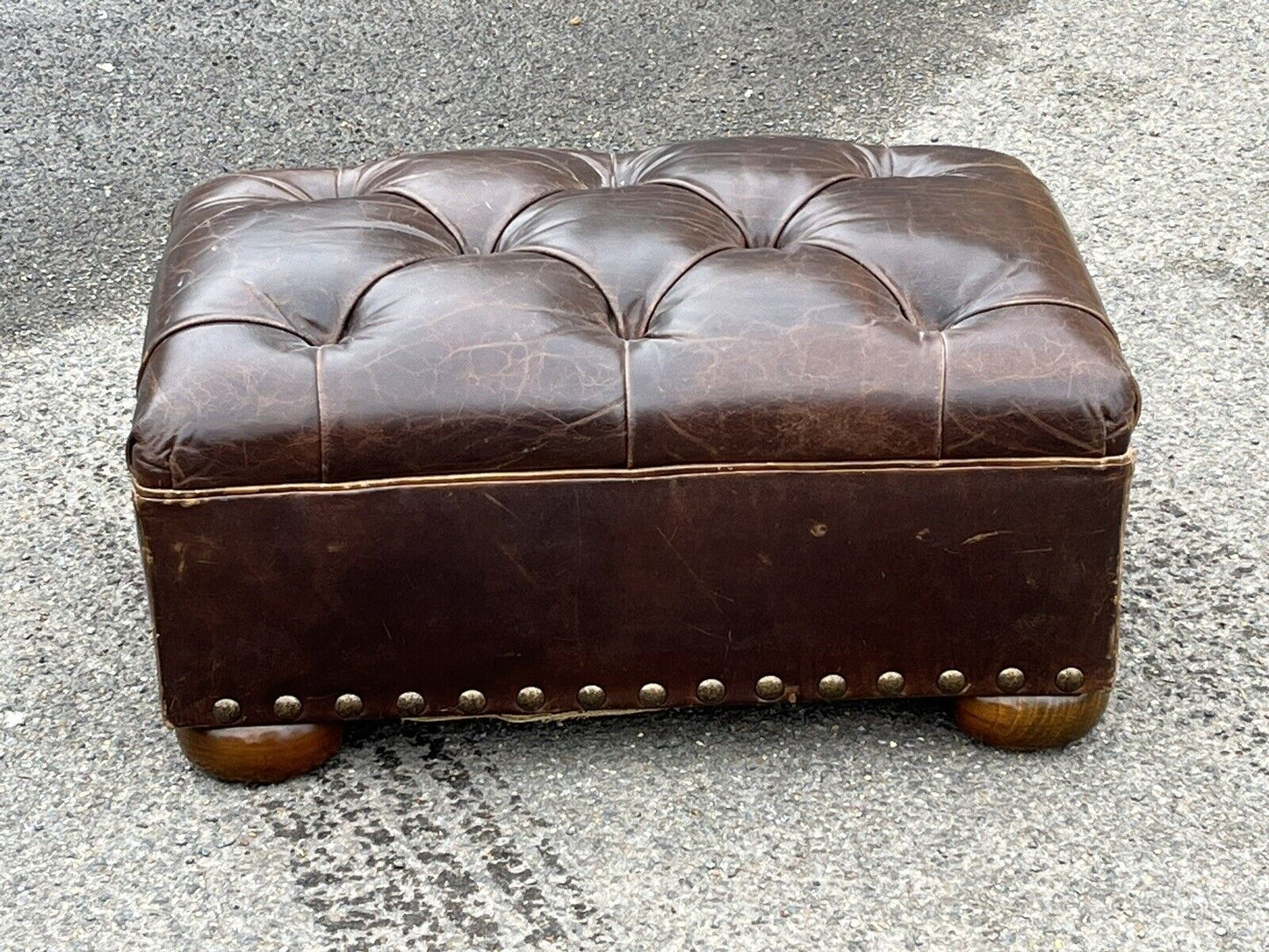 Large Brown Leather Foot Stool.