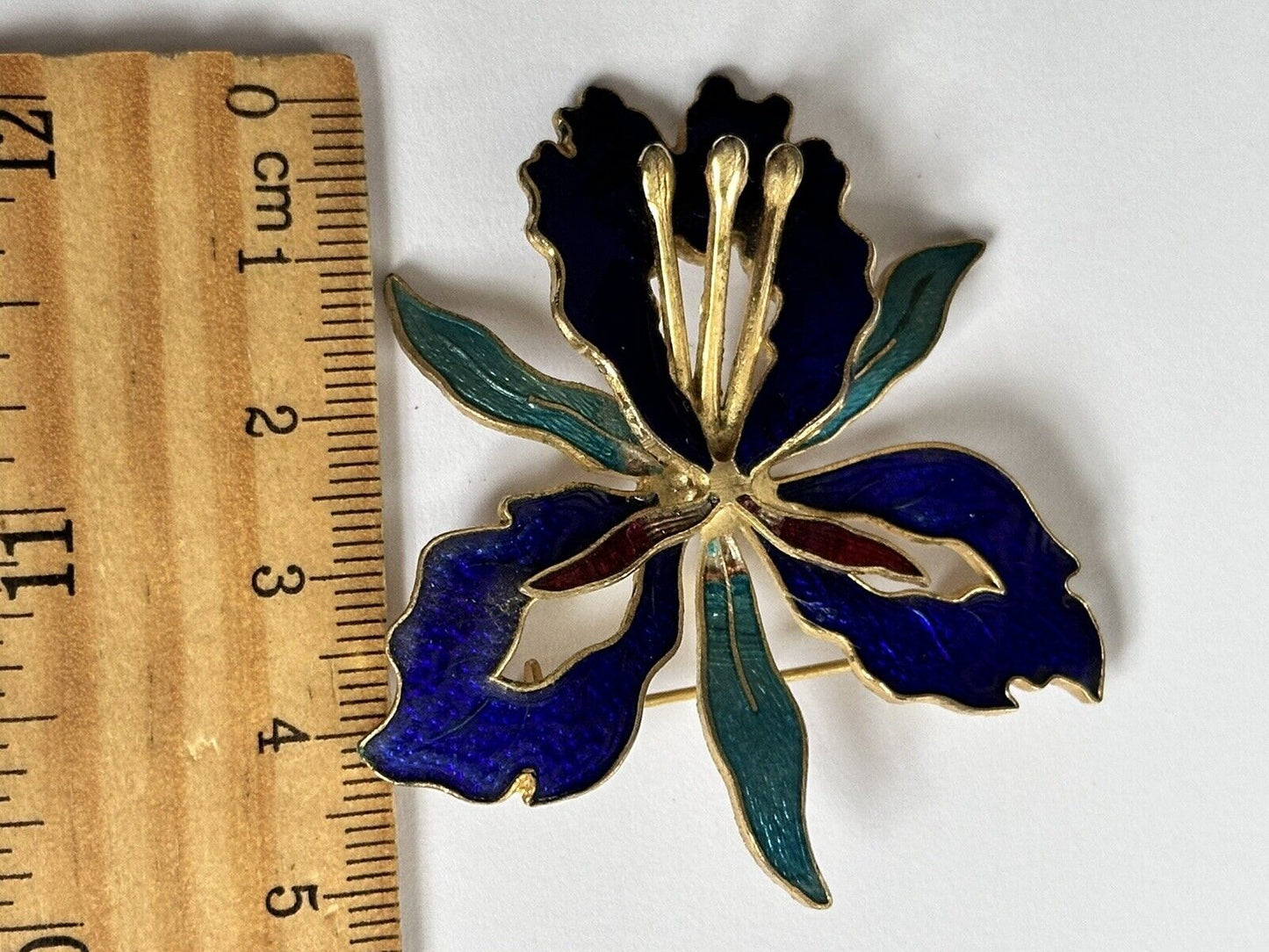 Vintage Blue Enamel Flower Brooch