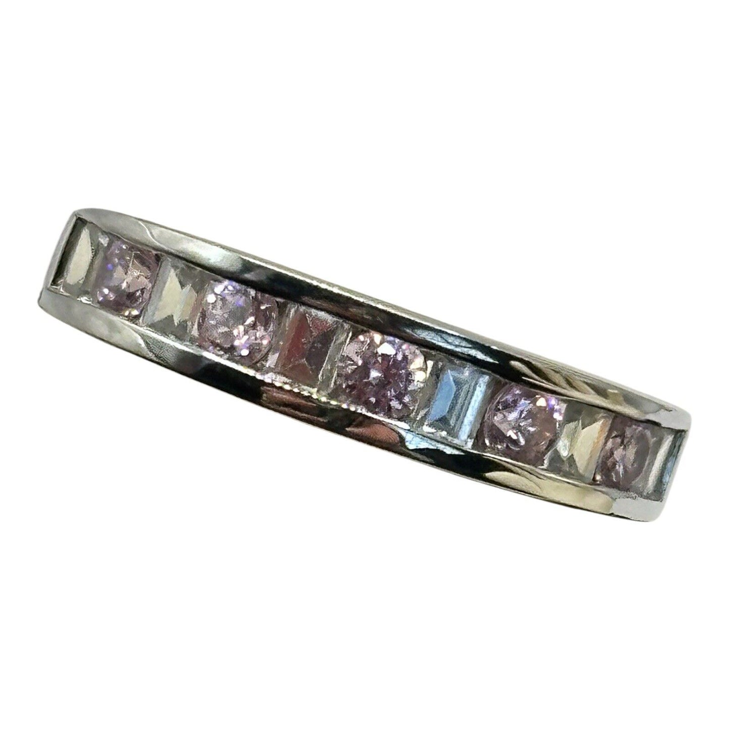 Vintage Silver 925 Cubic Zirconia Pink Clear Channel Set Ring