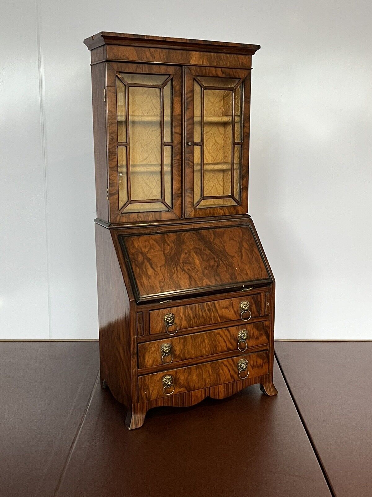 Miniature Apprentice Piece Walnut Bookcase Bureau, Fitted Interior.