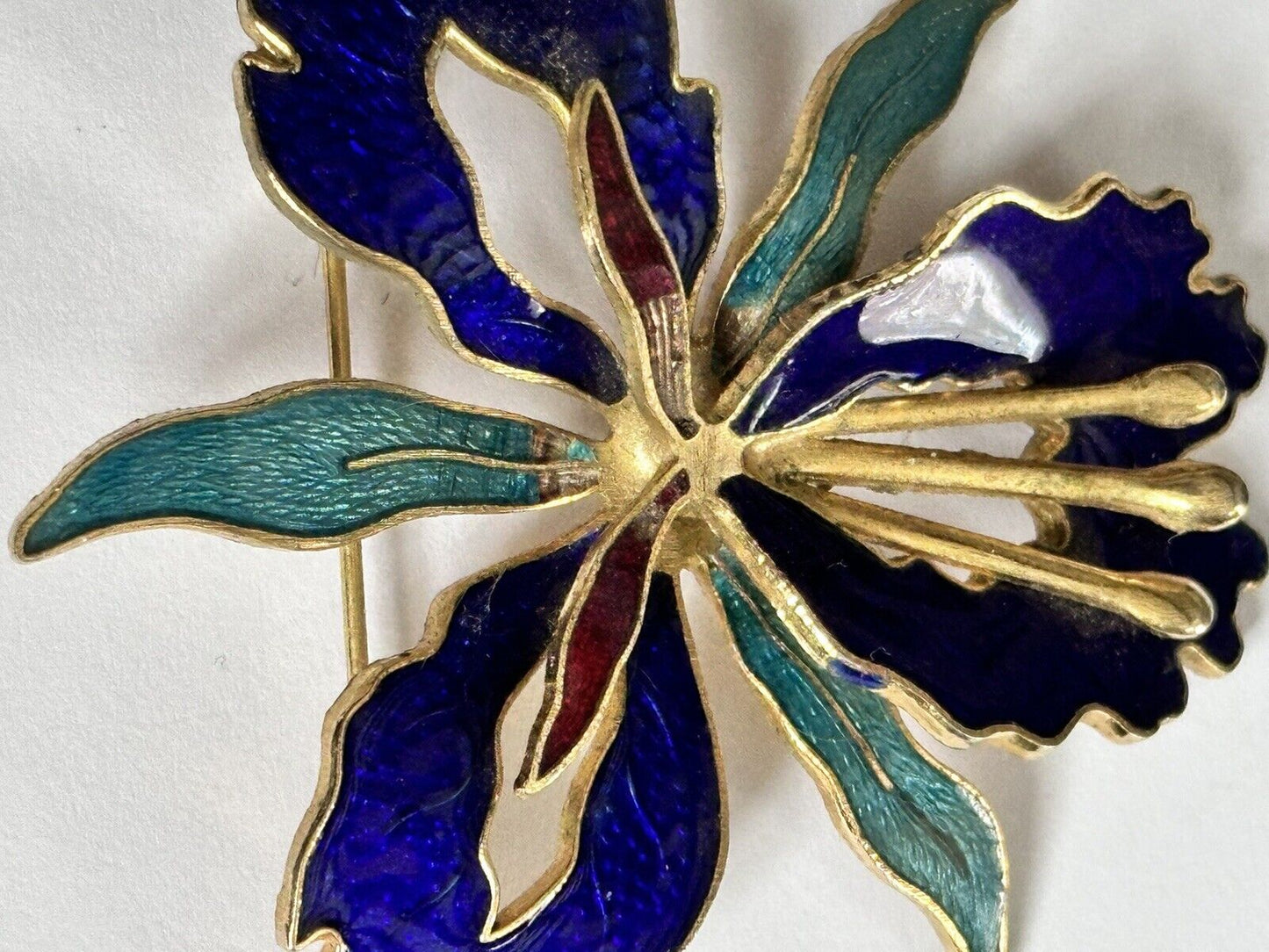 Vintage Blue Enamel Flower Brooch