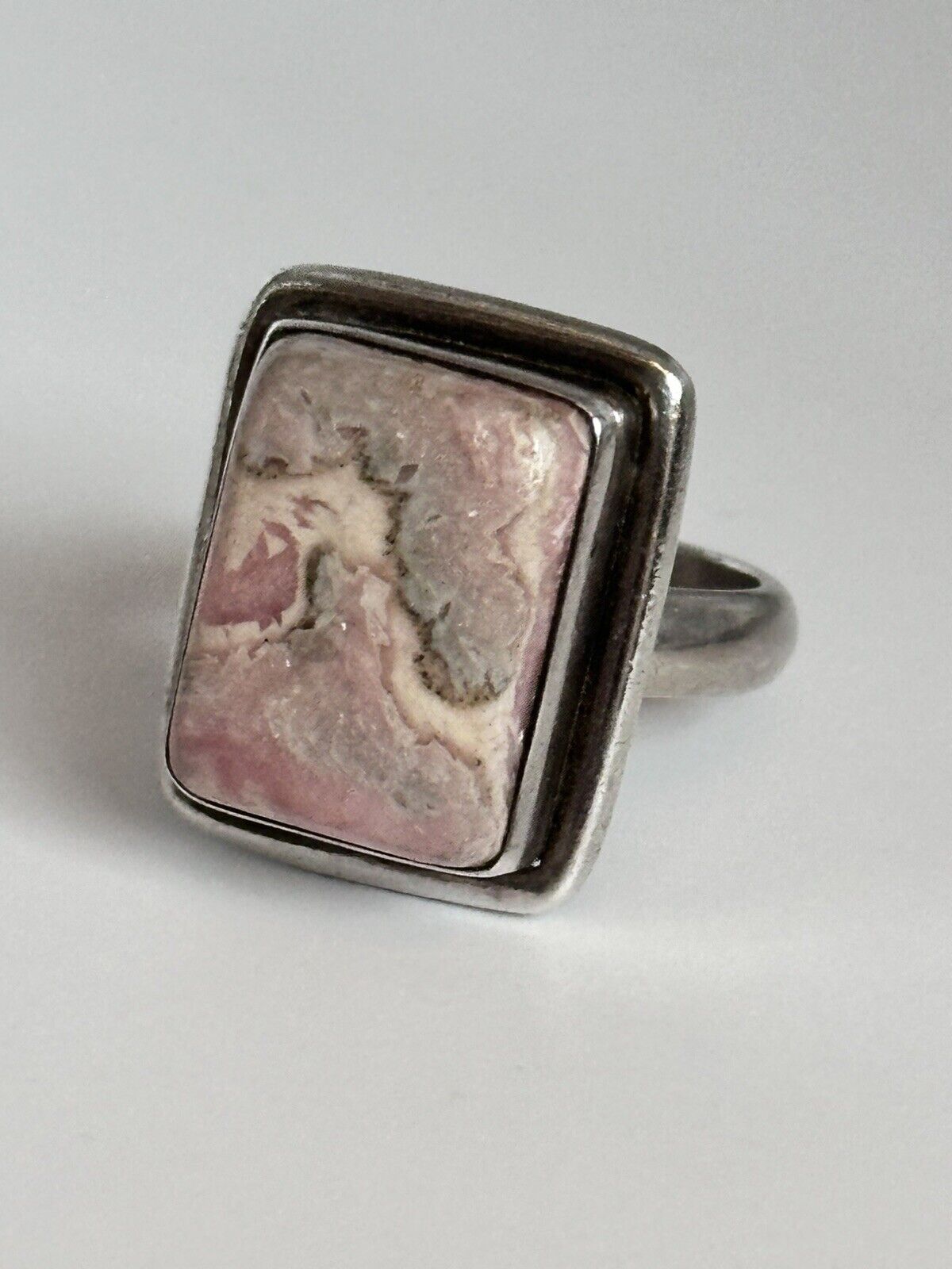 Vintage Silver 925 Pink Rhodochrosite Natural Stone Ring