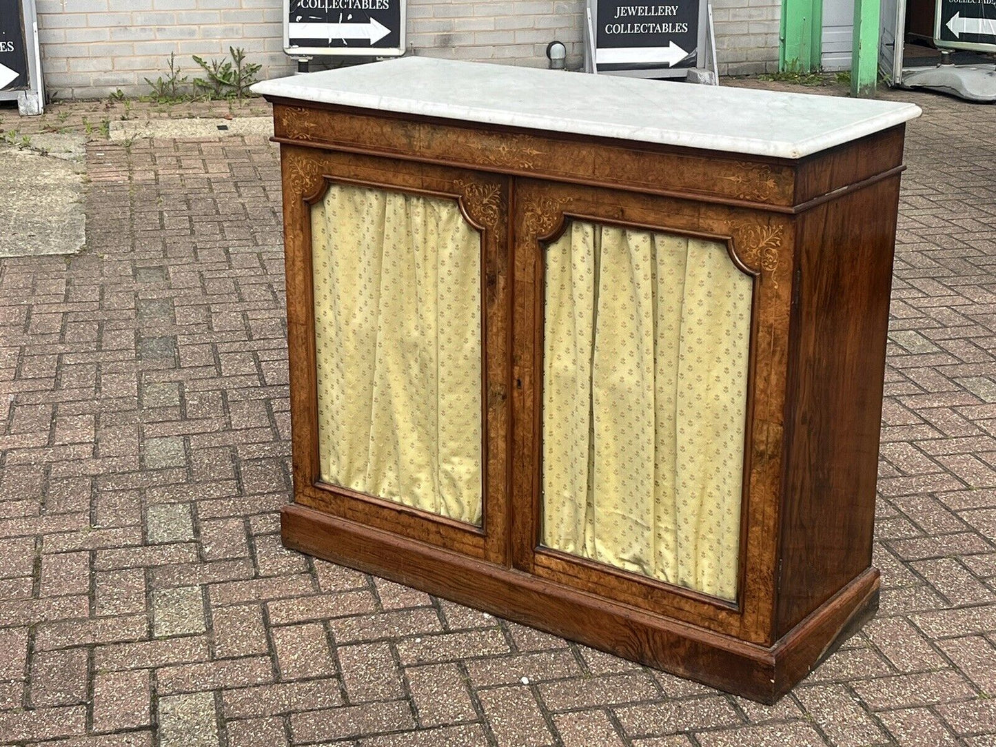 Victorian Walnut Pier Bookcase, Display Cabinet, Credenza With White Marble Top