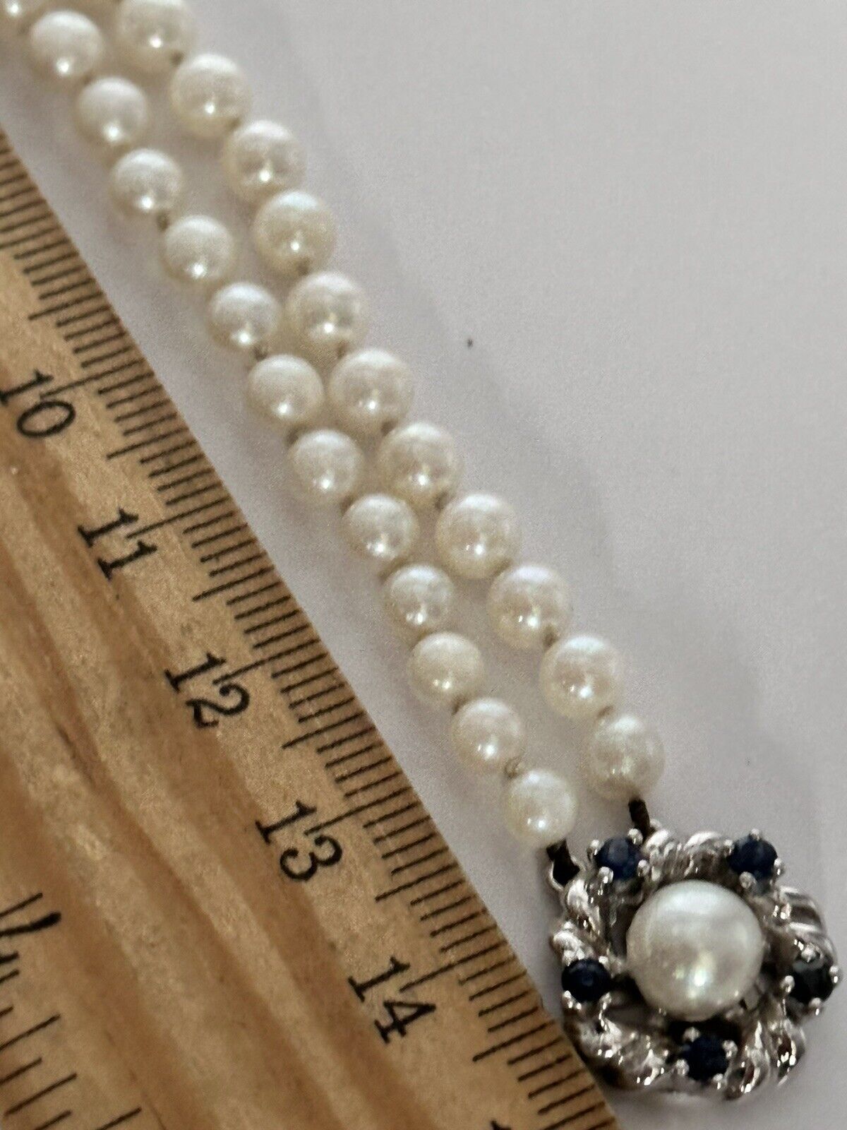 Vintage 585 14ct Gold Sapphire Clasp Graduated Cultured Pearl Necklace