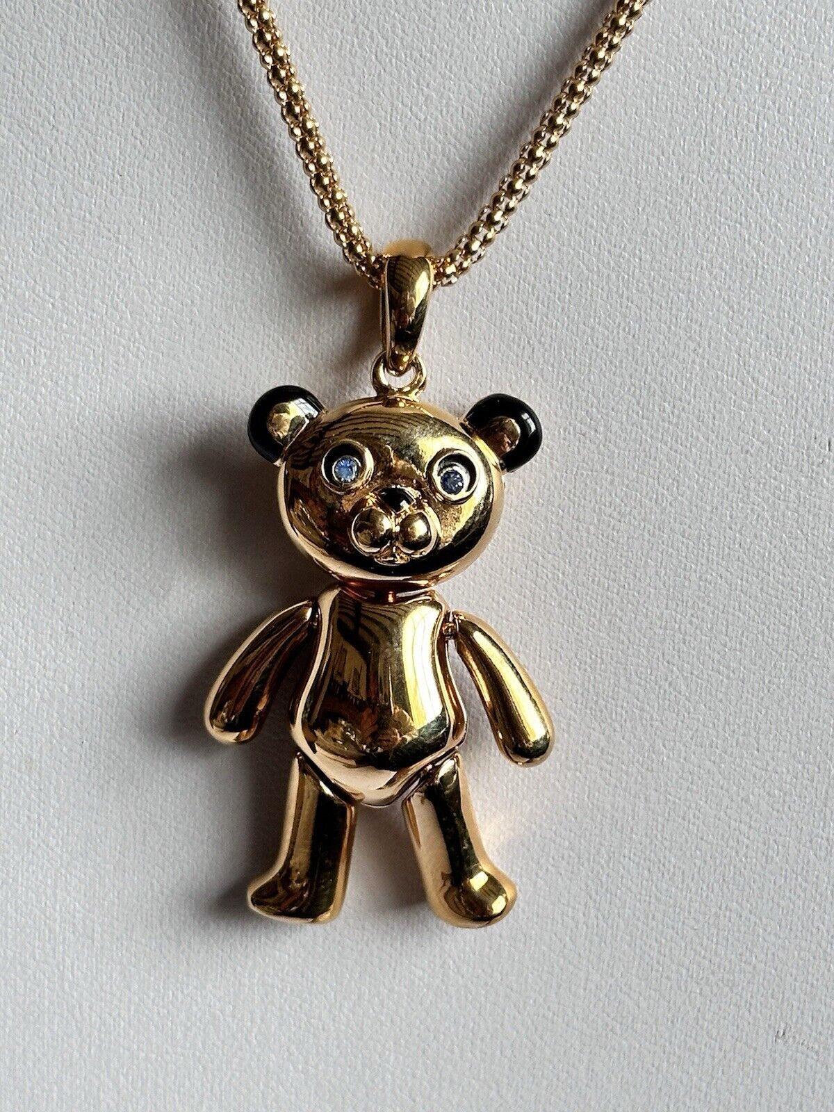 Vintage 1980s Gold Plated Moving Parts British Flag Teddy Pendant Necklace