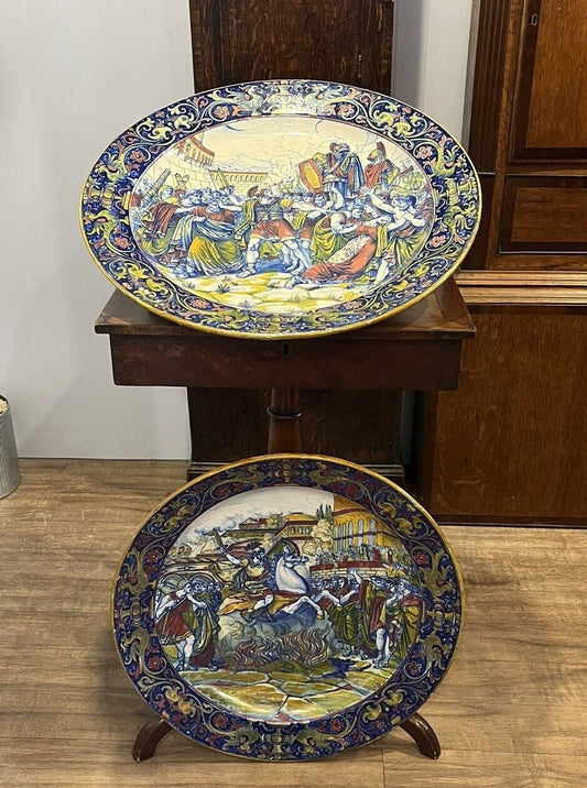 Majolica Roman Centurion Decorated Early 19th Century Huge Wall Chargers