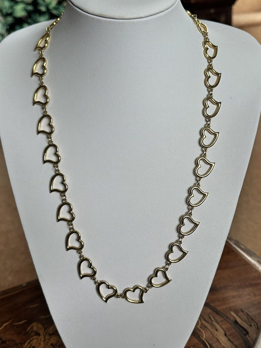 Vintage Signed Corocraft Gold Plated Hearts Long Length Necklace