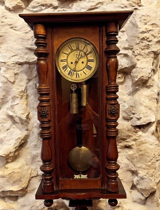 Victorian Walnut Cased Vienna Regulator, Double Brass Weights.