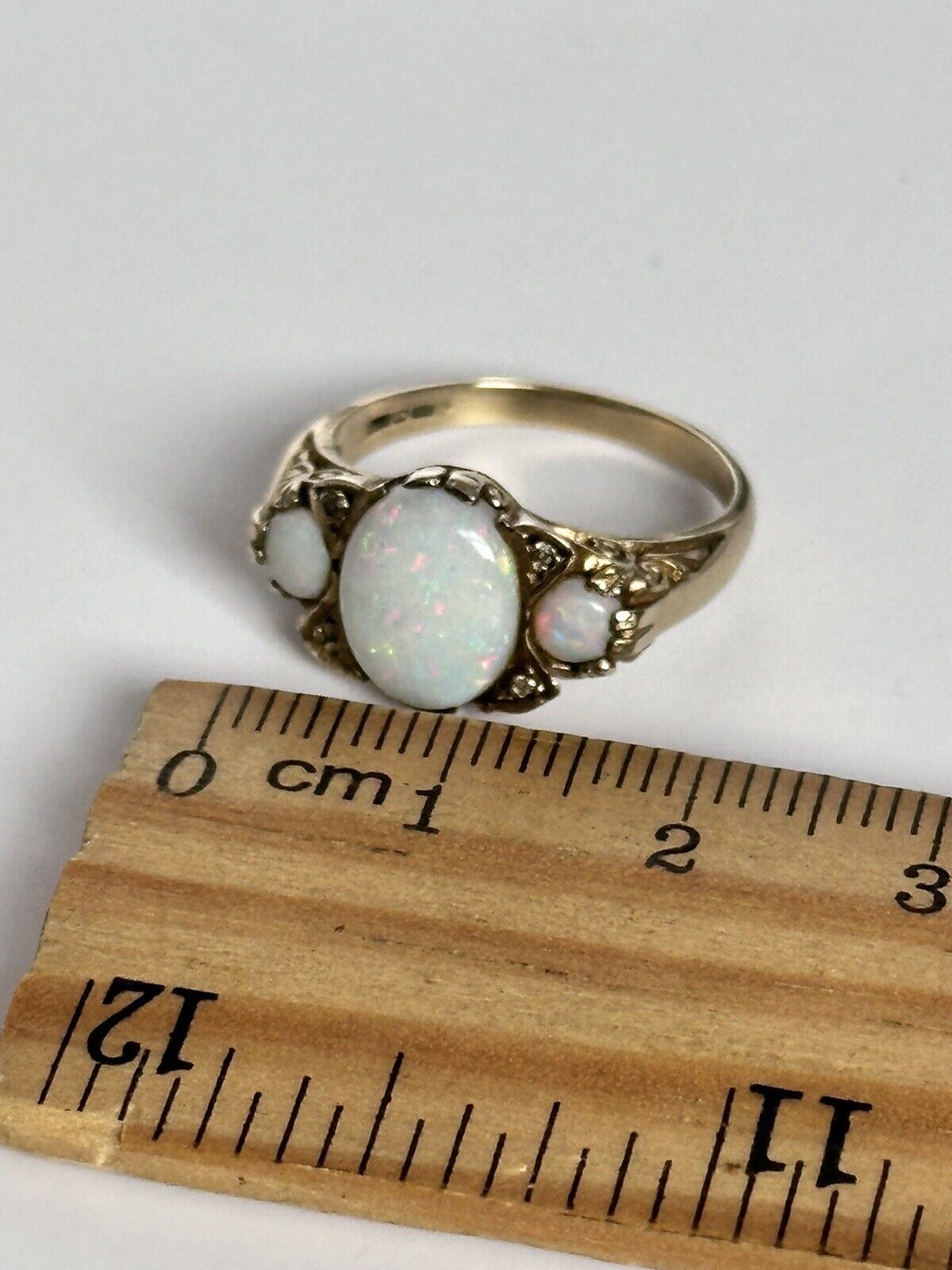 Vintage 9ct Yellow Gold Statement Opal Diamond Ring