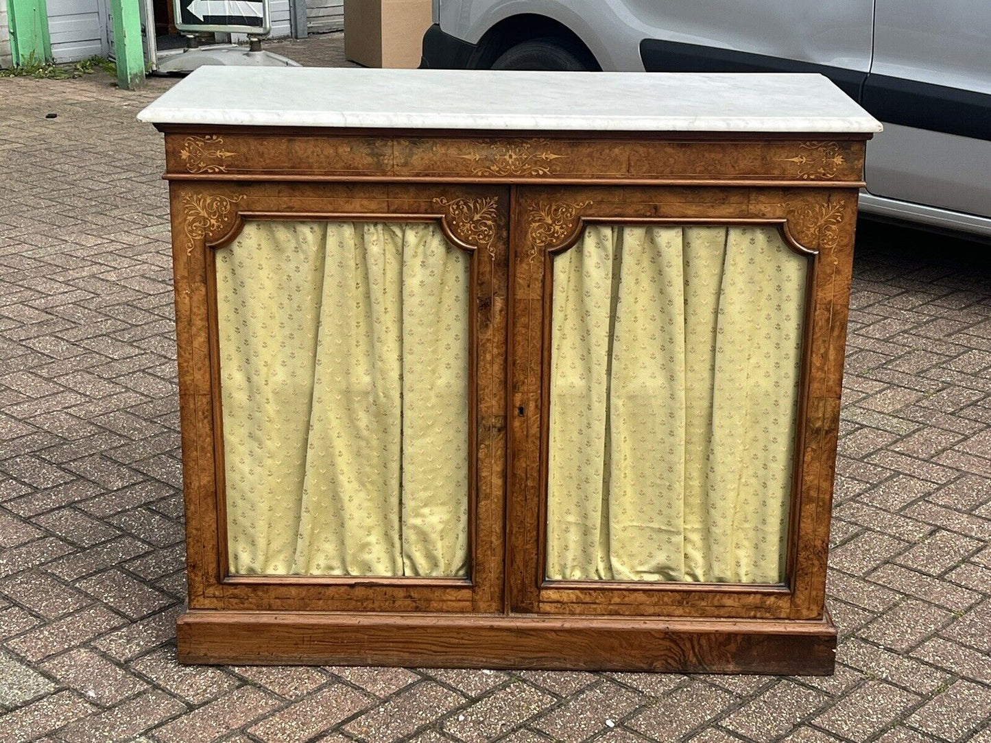 Victorian Walnut Pier Bookcase, Display Cabinet, Credenza With White Marble Top