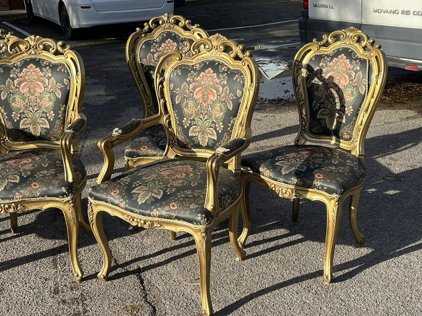 6 Louis Style Gold Gilt Wooden And Upholstered Armchairs.