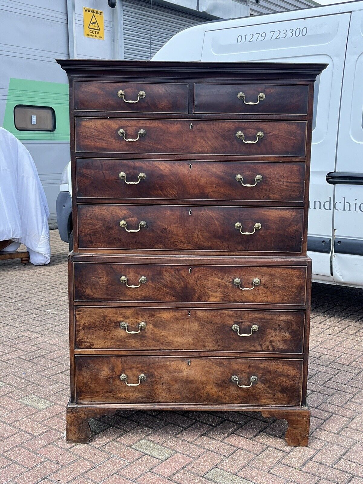 Georgian Mahogany Chest On Chest. Original Brass Handles, Bracket Feet.