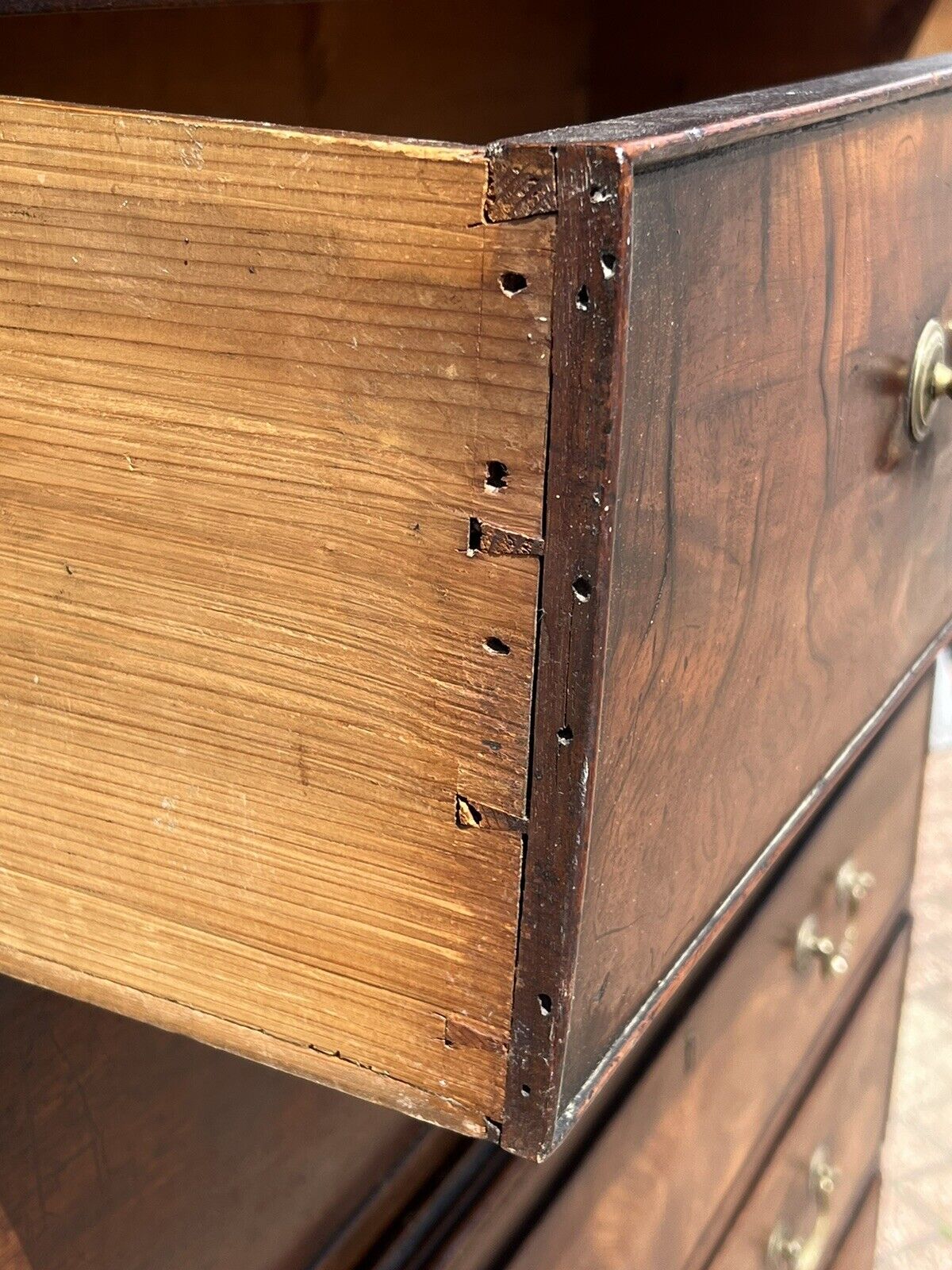 Georgian Mahogany Chest On Chest. Original Brass Handles, Bracket Feet.