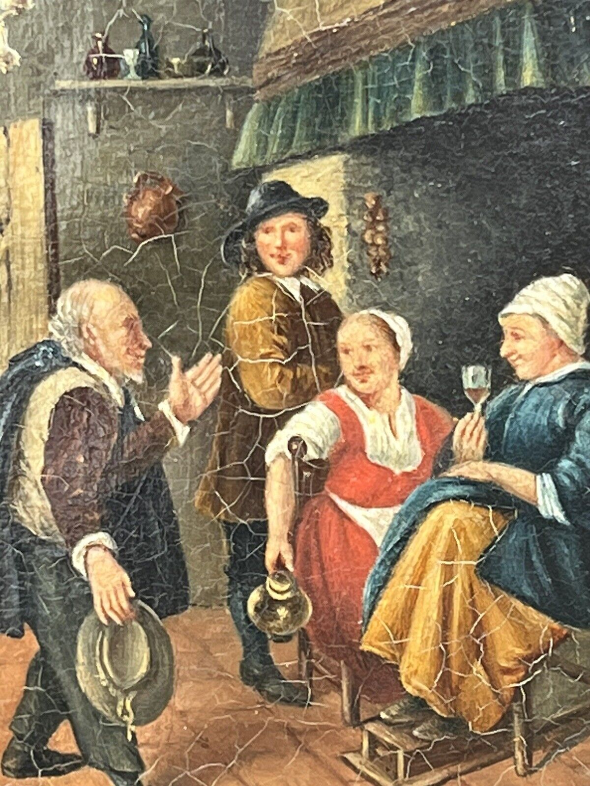 19th Century Tavern Or Inn Scene. Oil On Canvas In Gold Gilt Frame.