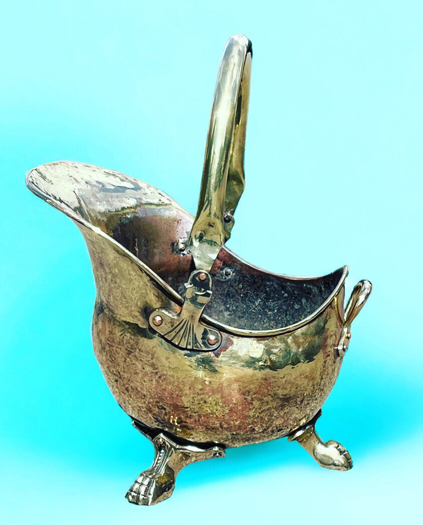 Brass & Copper Helmet Coal Bucket / Scuttle on Lions Paw Feet.