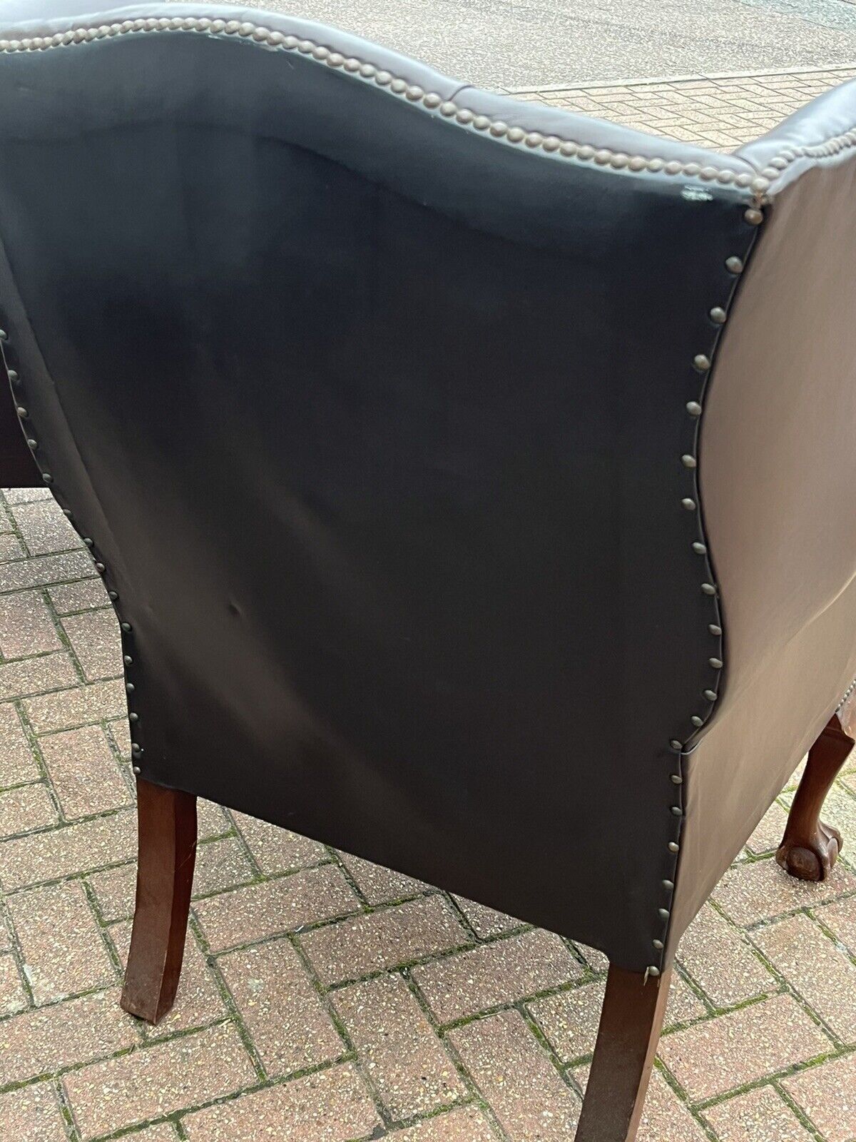 Pair Of Brown Leather Armchairs. Good Quality, Buttoned Backs.