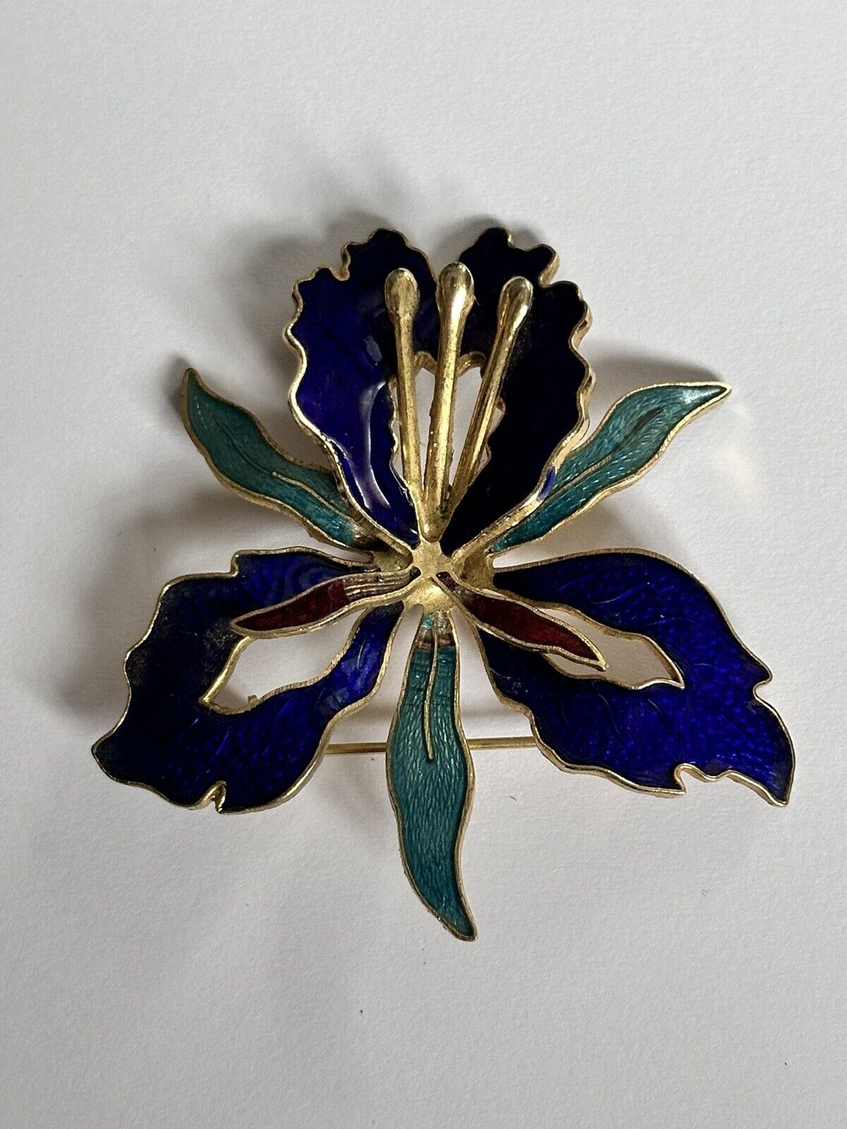 Vintage Blue Enamel Flower Brooch