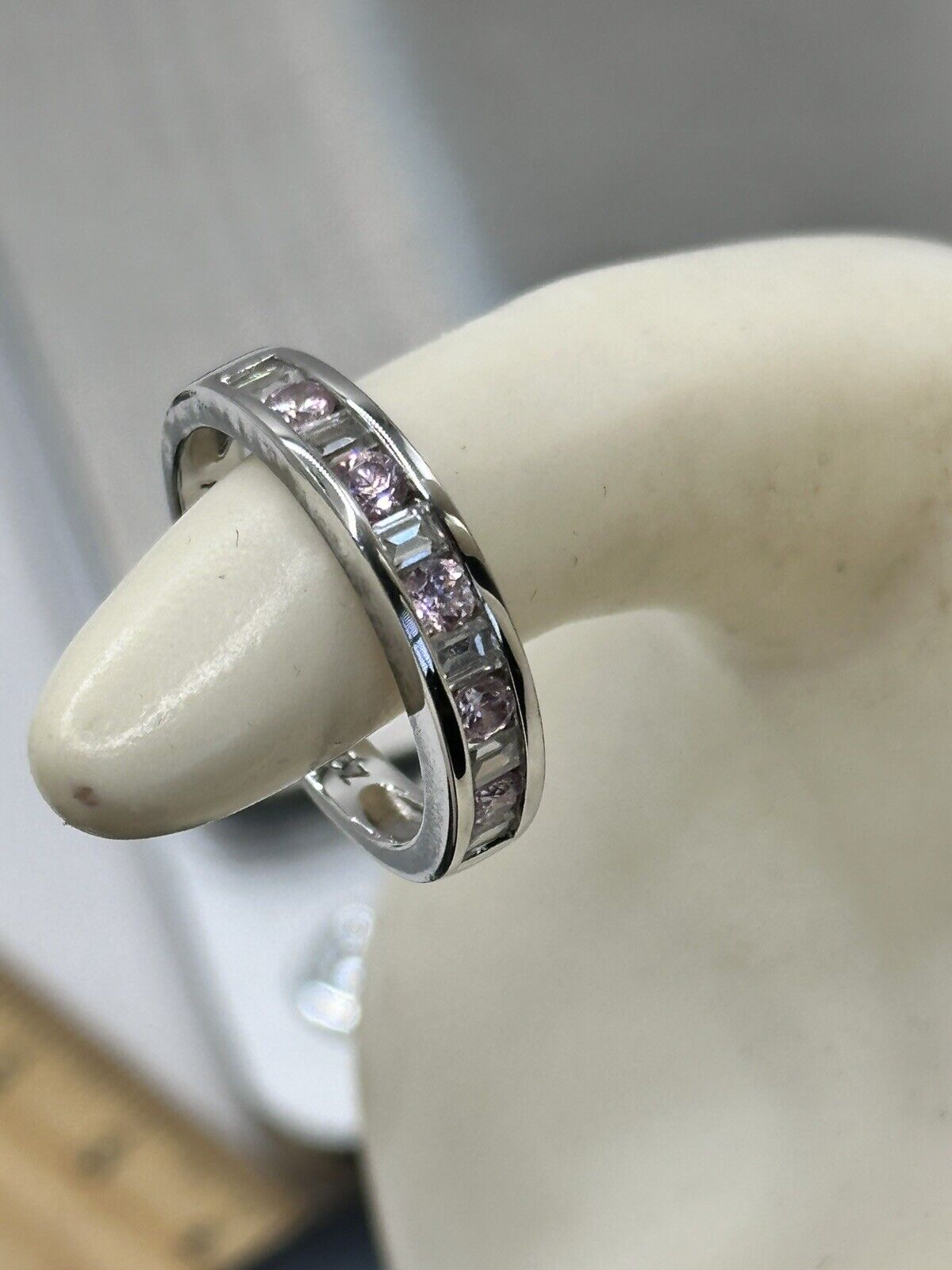 Vintage Silver 925 Cubic Zirconia Pink Clear Channel Set Ring