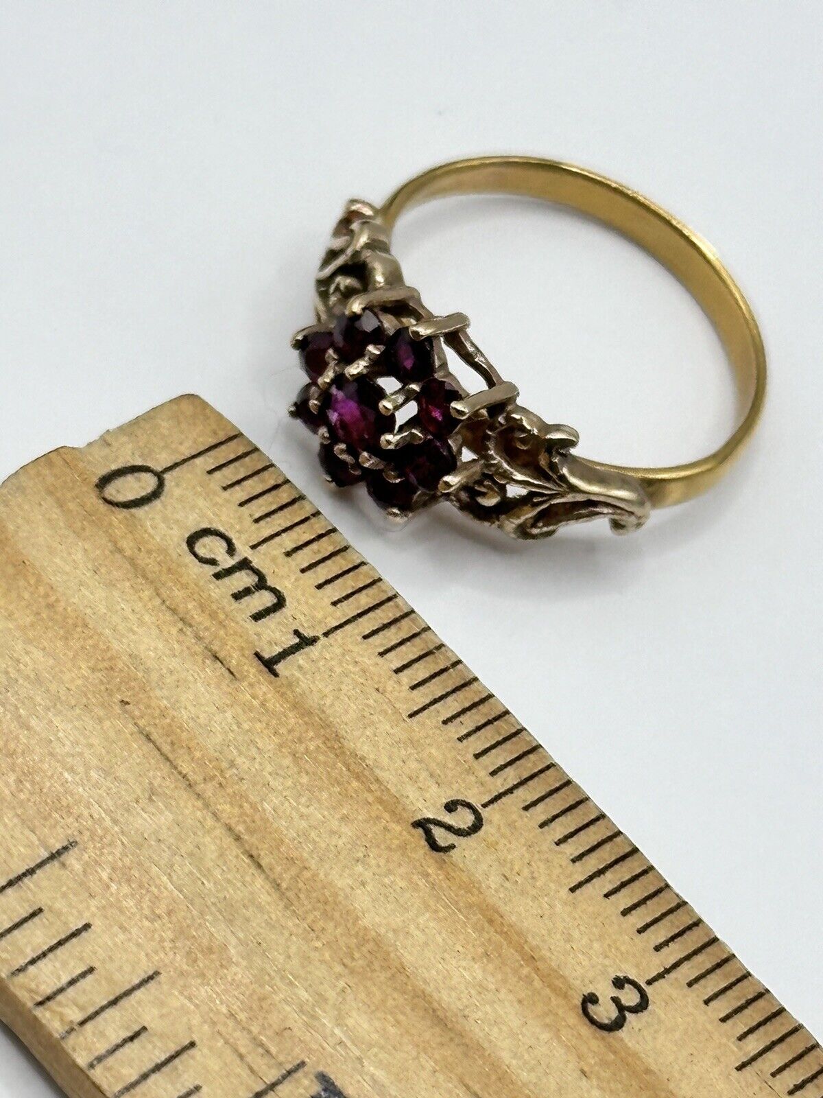 Antique Vintage 22ct Gold Ruby Flower Ring 3.76g