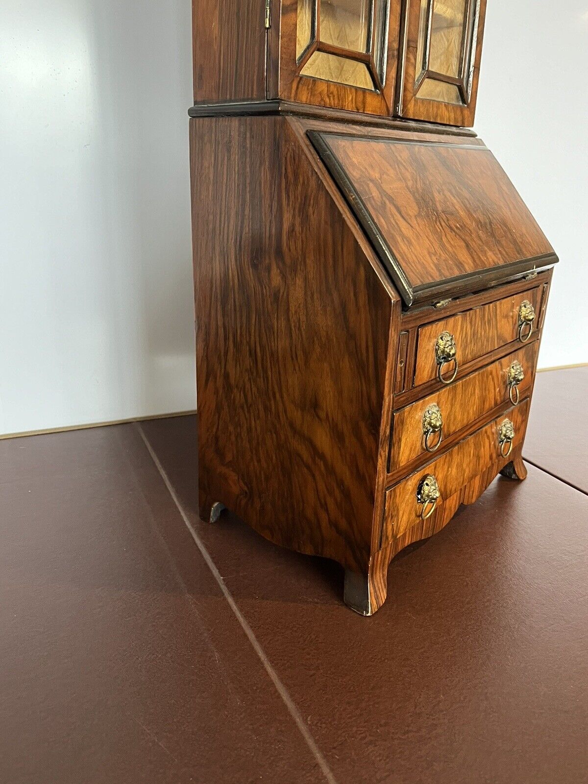 Miniature Apprentice Piece Walnut Bookcase Bureau, Fitted Interior.