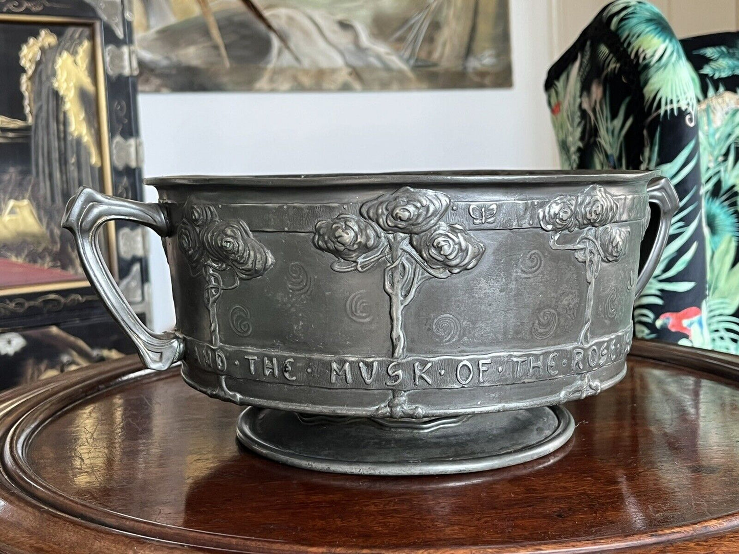 Liberty & Co Tudric Arts & Crafts 2 Handle Pewter Rose Bowl By David Veasey