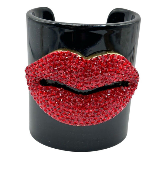 Butler And Wilson Red Diamanté Lips Statement Cuff Bracelet Boxed