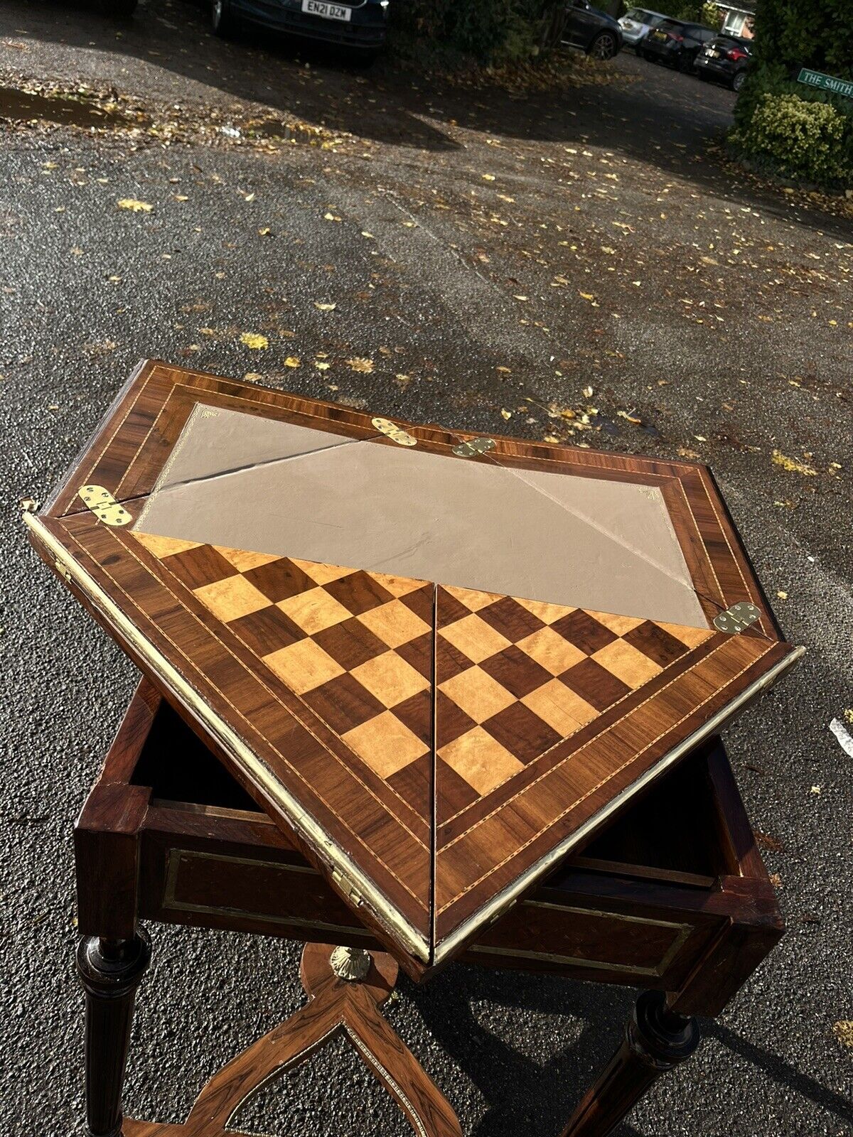 Chess & Games Table With Inlaid Top And Opening Playing Area.