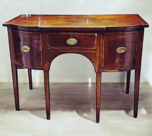 Georgian Inlaid Mahogany Sideboard. Small Proportions. Brass Handles.