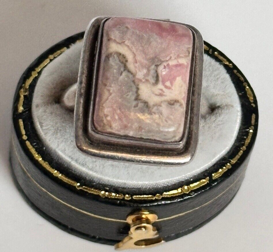 Vintage Silver 925 Pink Rhodochrosite Natural Stone Ring