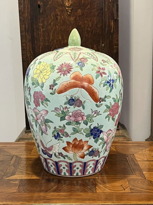 Chinese Vase, Decorated With Flowers & Butterflies