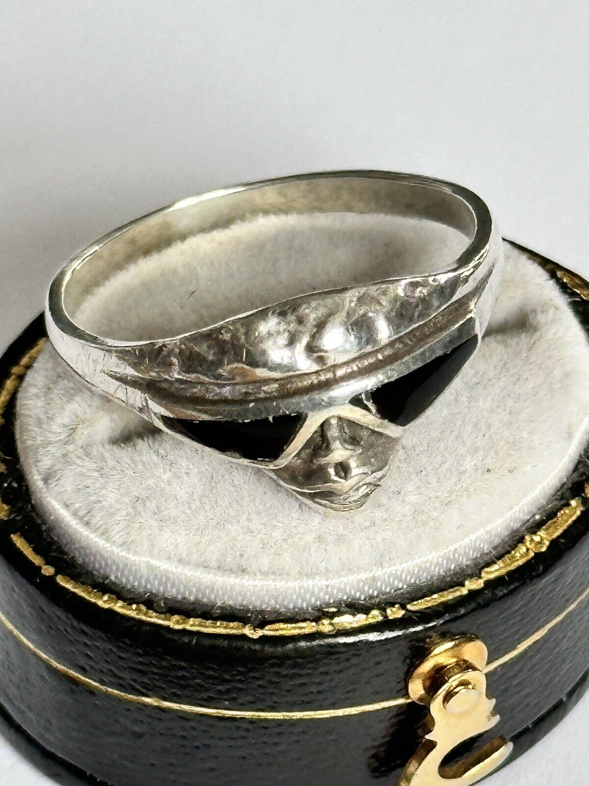 Vintage Silver 925 Black Enamel Face Ring