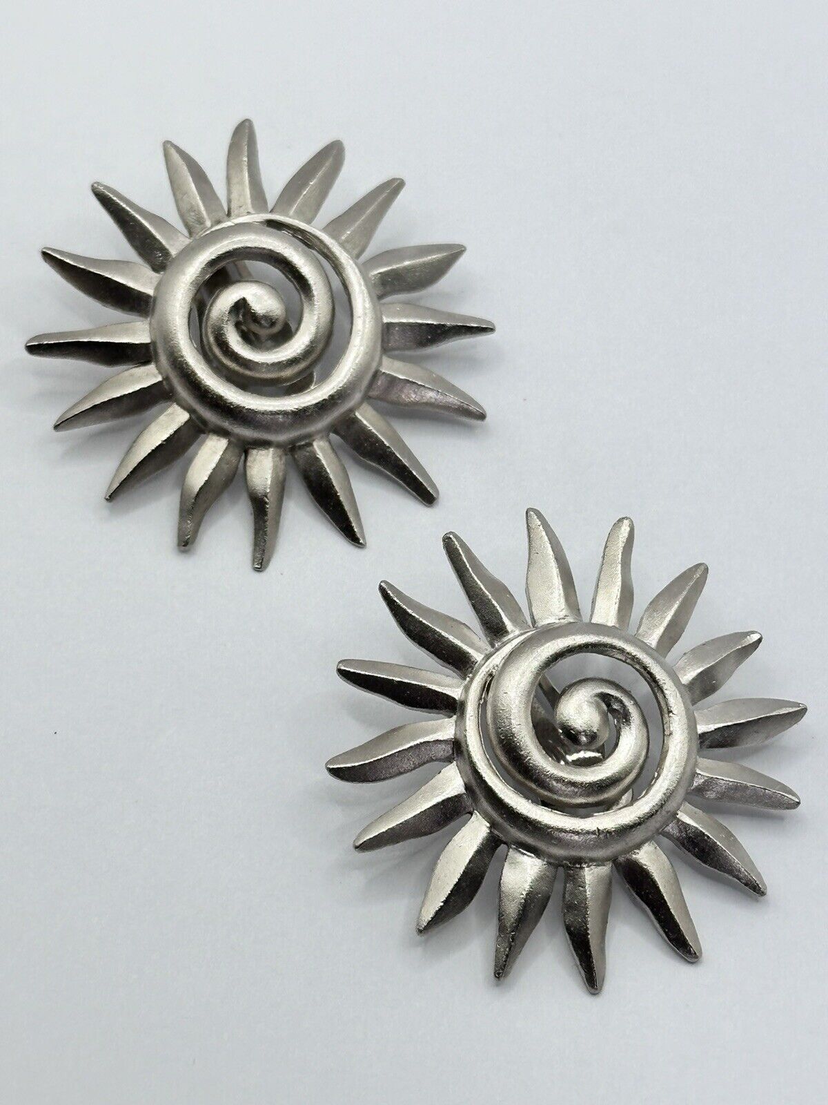 Vintage Silver Tone Sunburst Clip On Earrings