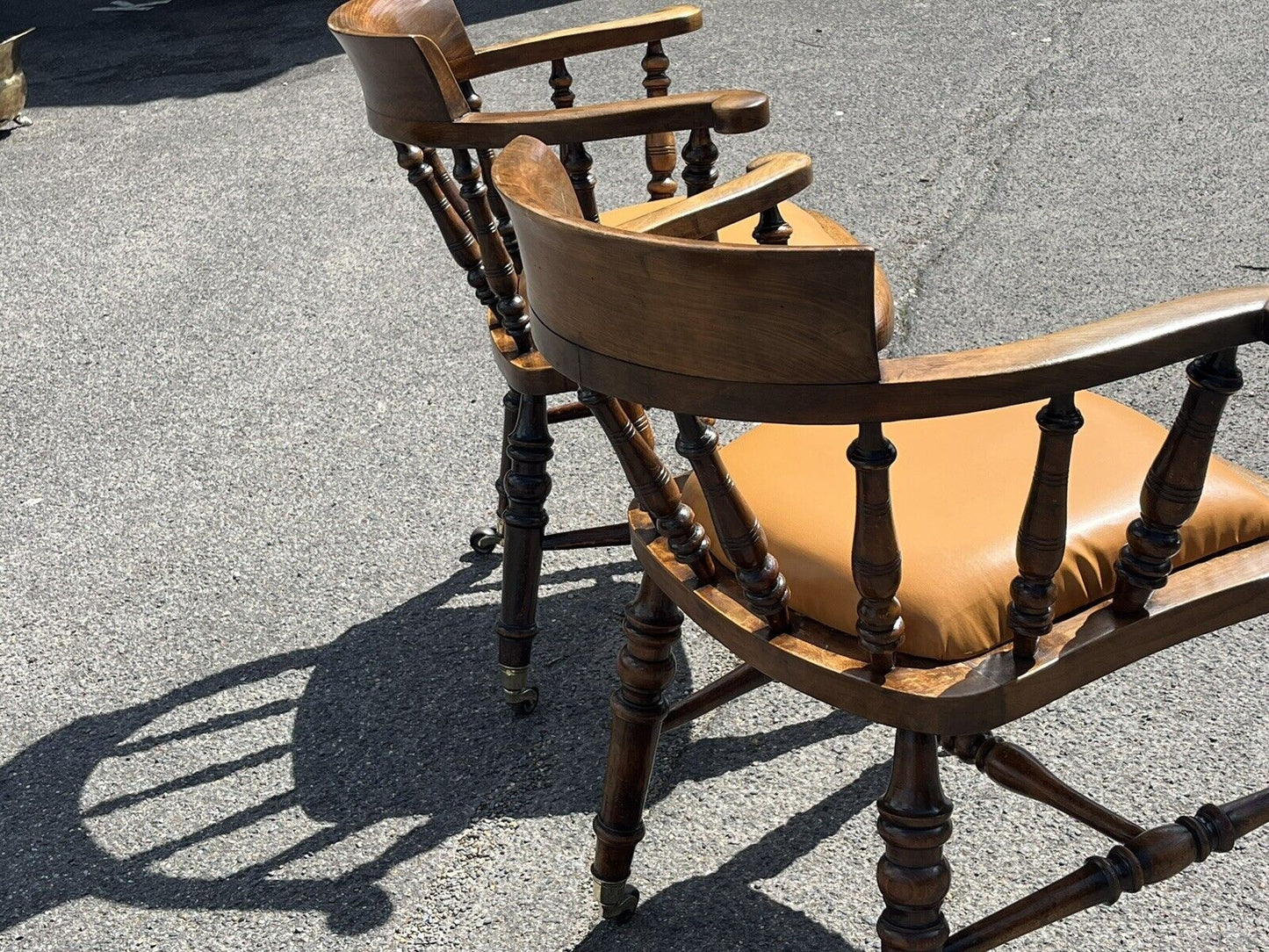 Victorian Library Armchairs, On Brass Castors, Good Quality Examples.