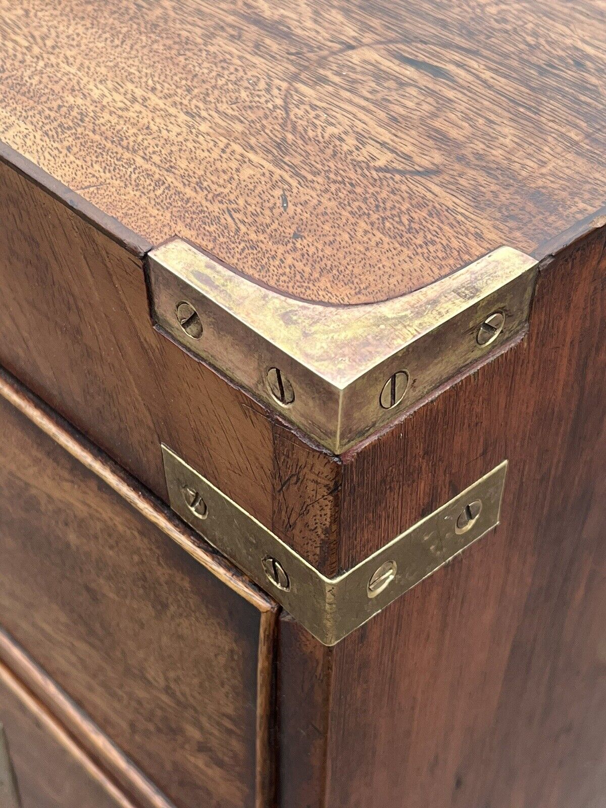 Campaign Chest Of Drawers. Brass Handles & Brass Bound.