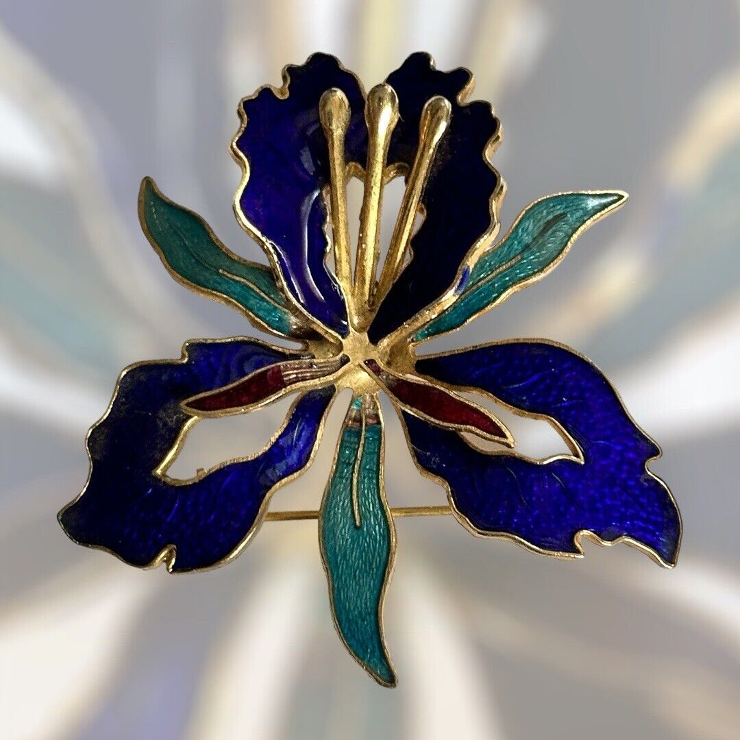 Vintage Blue Enamel Flower Brooch