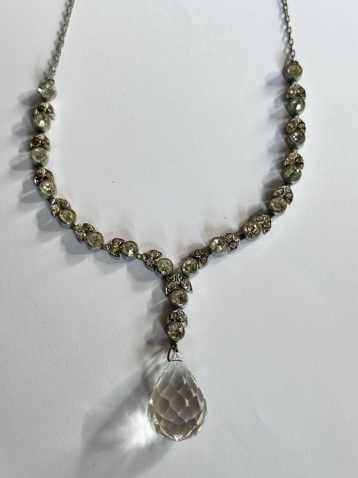 Vintage Old Glass Crystal Droplet Necklace