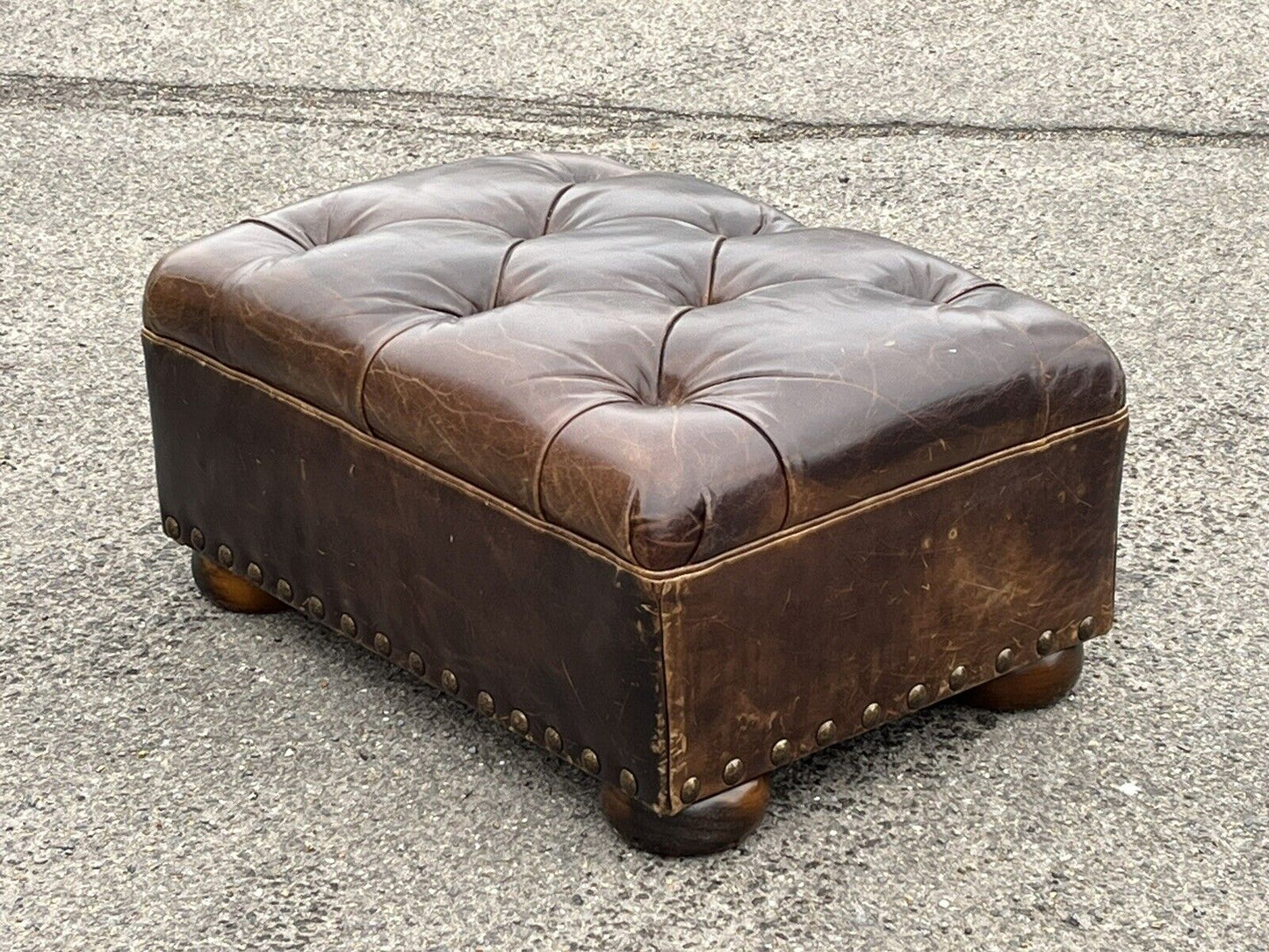 Large Brown Leather Foot Stool.