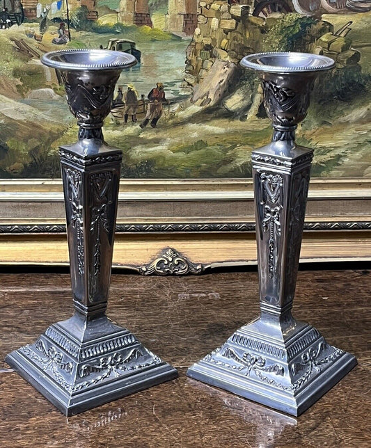 Pair Of Silver Plate Candlesticks With Original Box