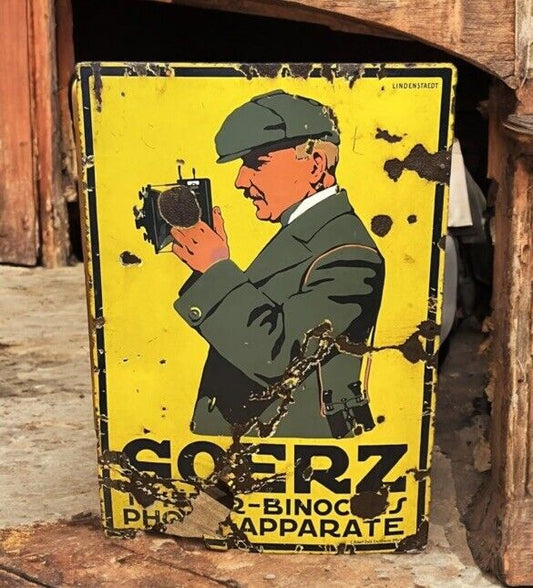 ORIGINAL Enamel Goerz Cameras & Binoculars Advertising Sign, Large In Size