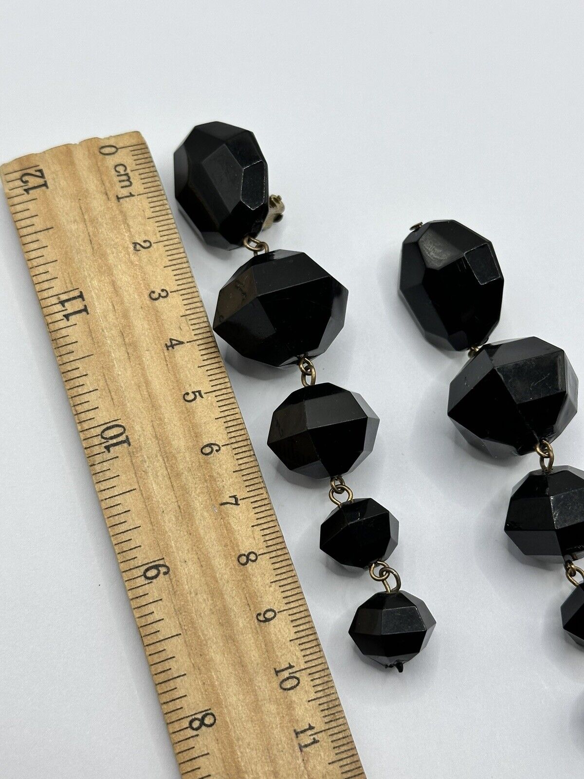 Vintage Black Acrylic Long Drop Clip On Earrings