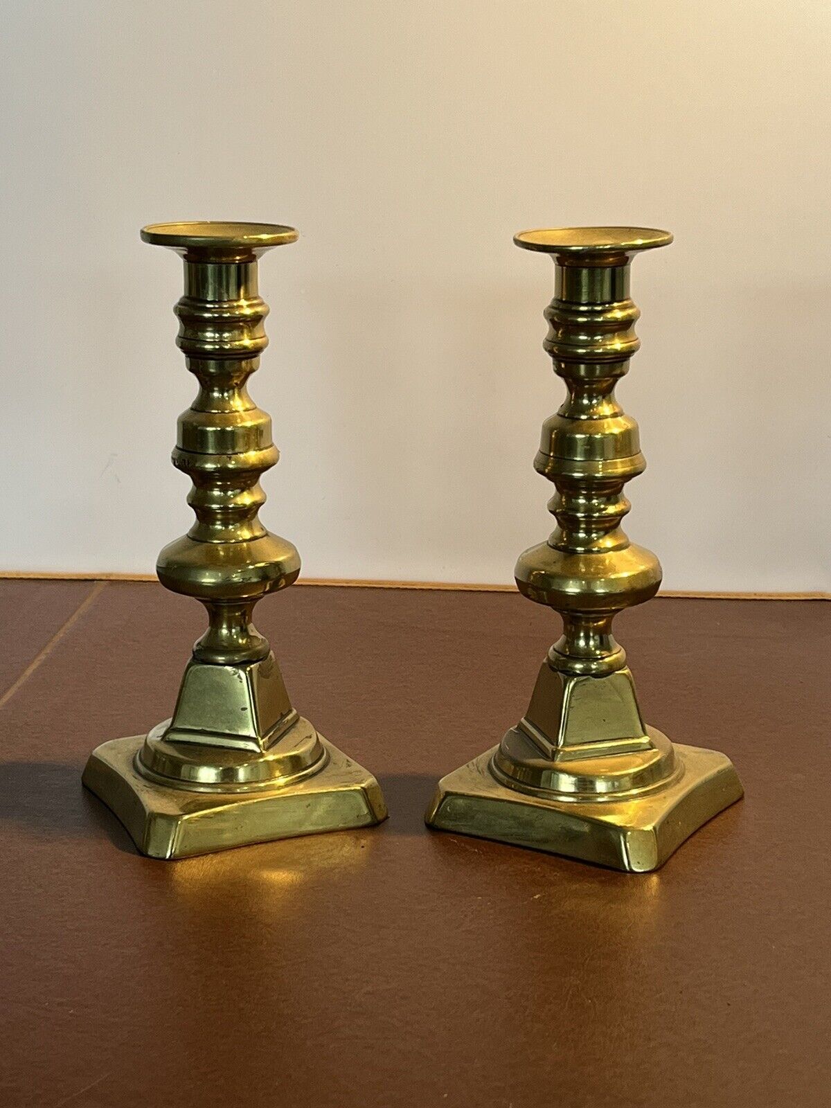 Georgian Antique Brass Candlesticks.