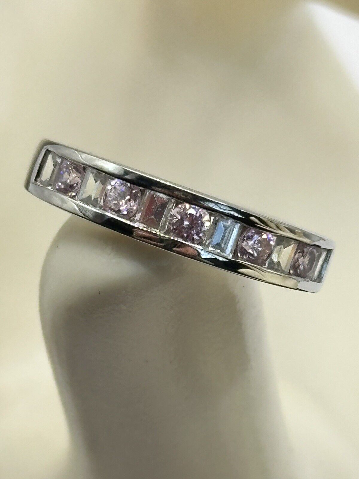 Vintage Silver 925 Cubic Zirconia Pink Clear Channel Set Ring