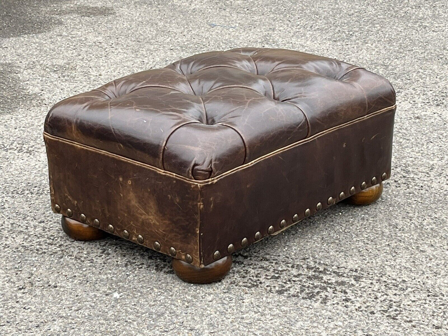 Large Brown Leather Foot Stool.