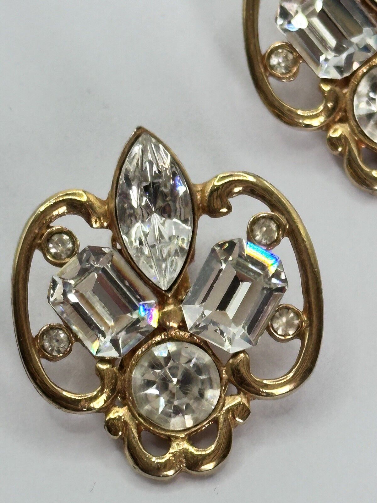 Vintage Gold Plated Diamanté Clip On Earrings